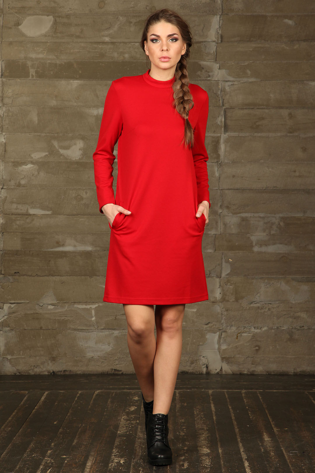 Фото товара 9675, красное платье с карманами