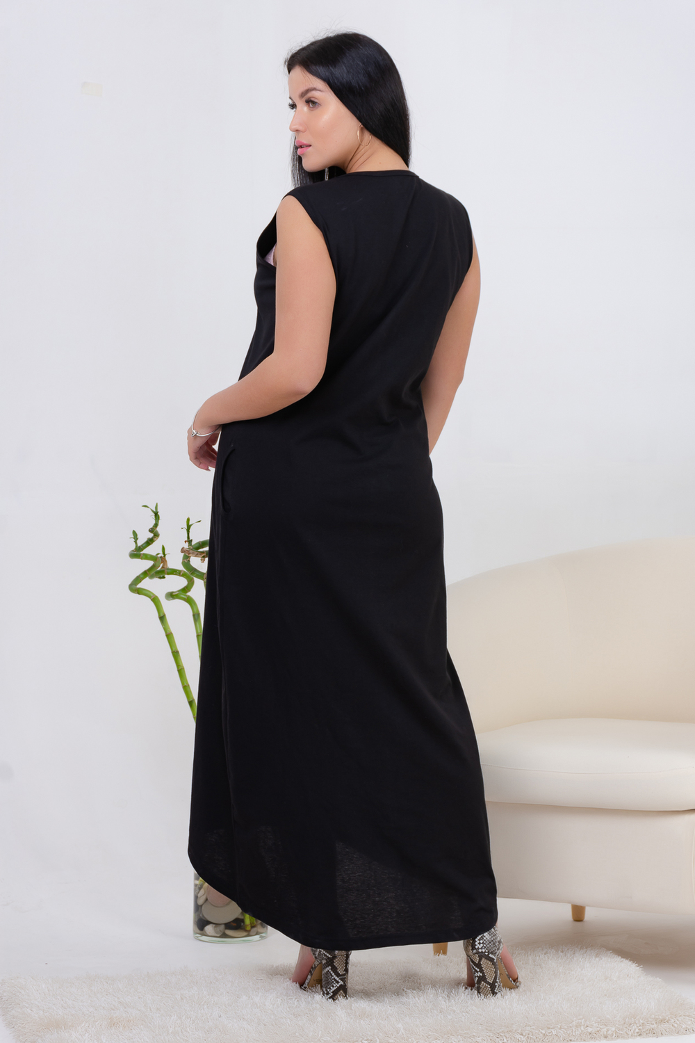 Фото товара 20826, длинное летнее черное платье